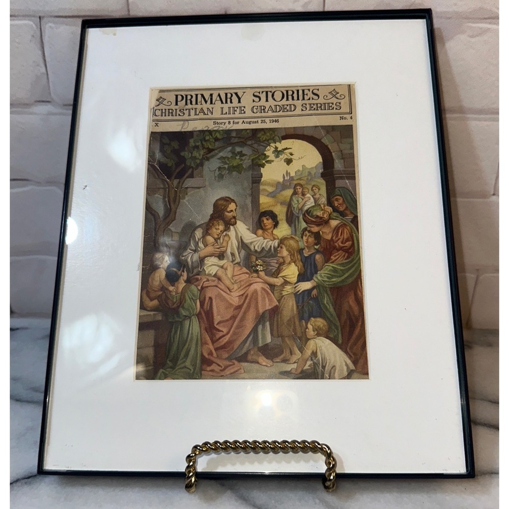 Vintage 1946 Primary Stories Christian Life Graded Series Framed Jesus Print